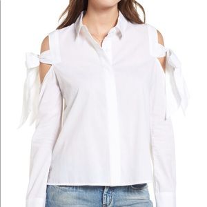 Bp bow sleeve cold shoulder button up. Xs